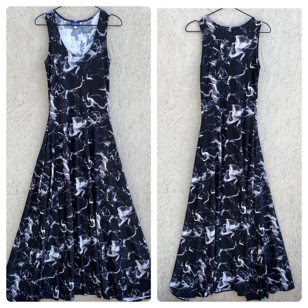 Elhoffer Essentials Design Marble Smoke Scoop Neck A-Line Maxi Dress Sz S